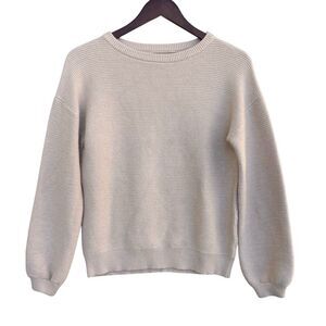 Beige Textured Knit Crewneck Sweater Relaxed Minimalist Capsule Wardrobe Women S